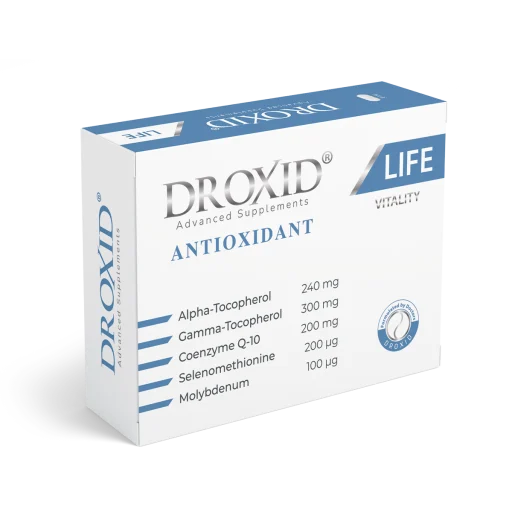 Droxid® LIFE, Vitamin E, Koenzim Q10, Selenyum ve Molibden içeren özel formül.